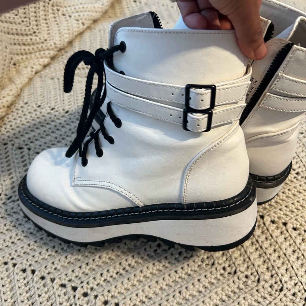 Demonia White Combat Boots with Black Accents - Picture 9 of 10